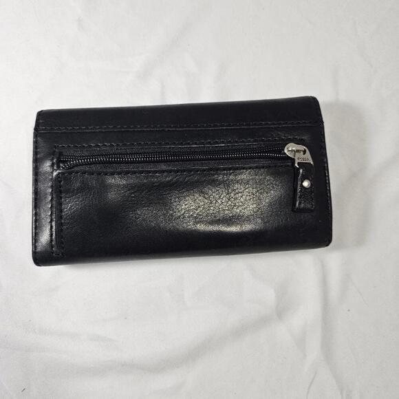 Fossil Long Live Vintage Black Leather Wallet Checkbook Cover 7'' x 4'' - Picture 3 of 8